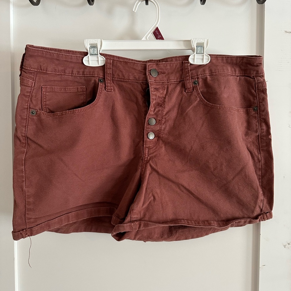 Universal Red-Brown High Rise Midi Jean Shorts